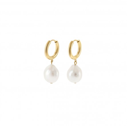 Pearly Hoops Gold Earrings