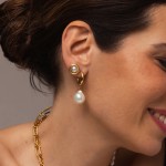 Pearly Hoops Gold Earrings