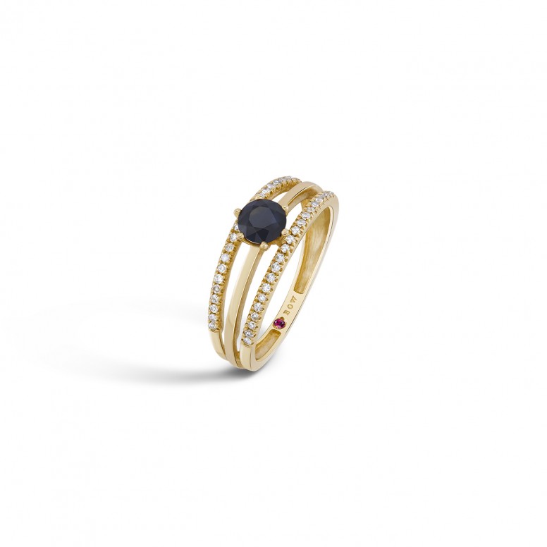 Ring N.73 18K Gold Sapphire and Diamonds 0,176ct