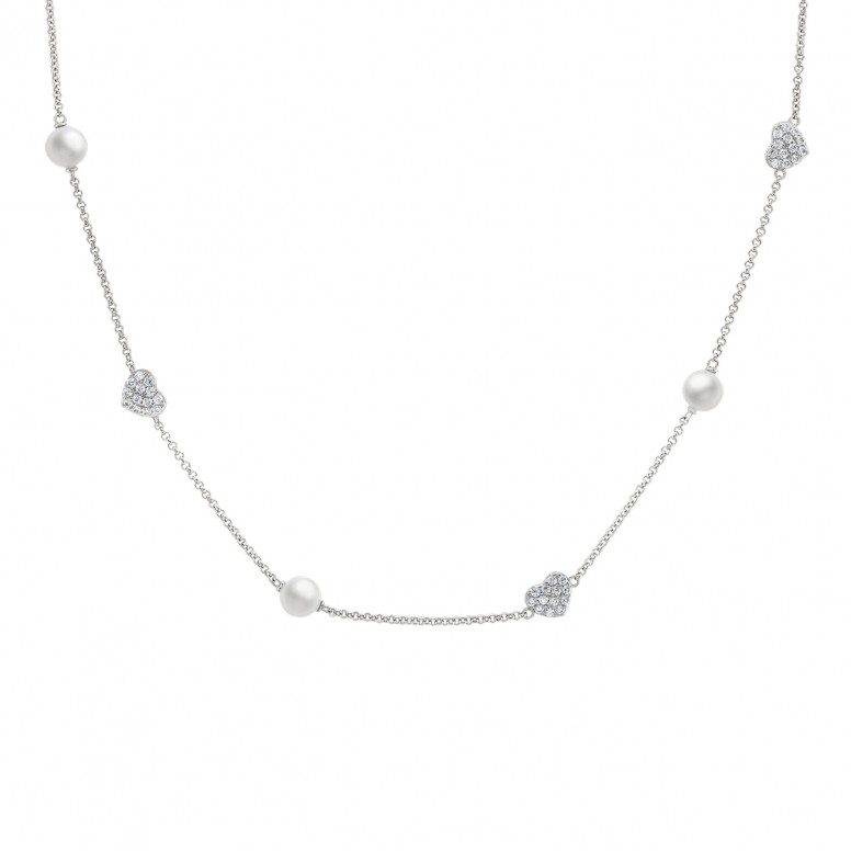 Hearts & Pearls Silver Necklace