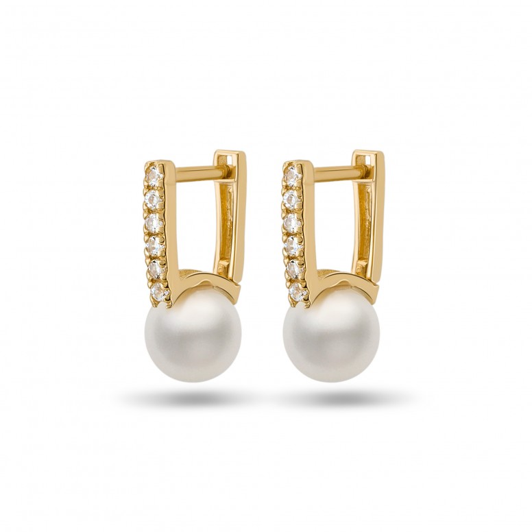 18K Gold Pearl and Topaz Earrings