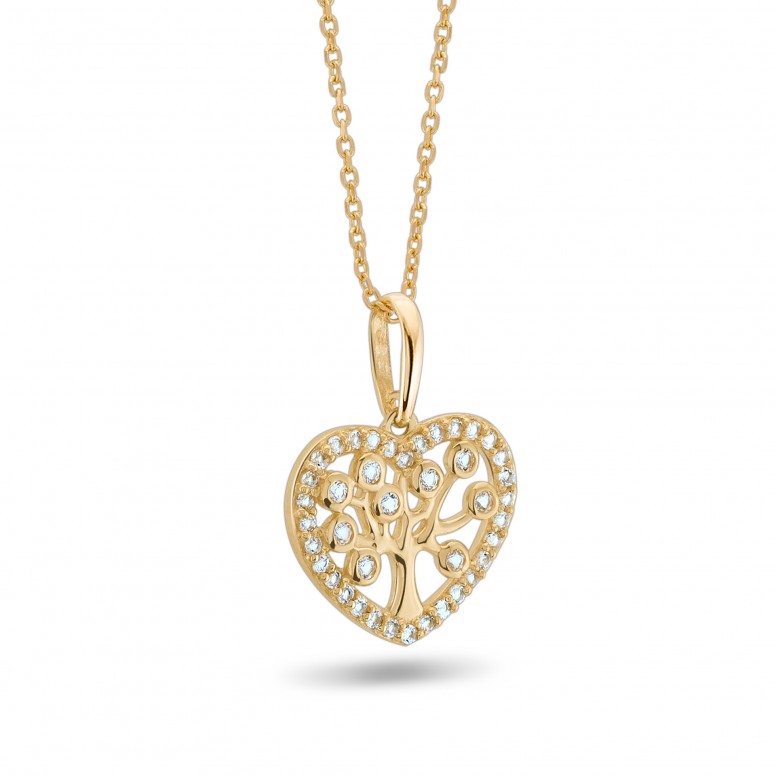 18K Gold Heart Tree Necklace