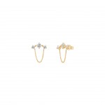 Brincos Triple Solitaire & Chain Ouro 14K