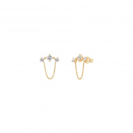 Pendientes Triple Solitaire & Chain Oro 14K