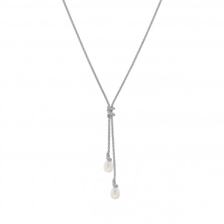 Bella Pearls & Shiny Waves Silver Necklace