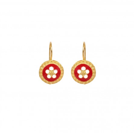 925 Gold Sterling Silver Caramujo Red Earrings