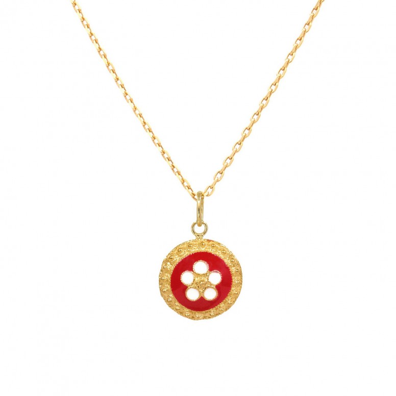 925 Gold Sterling Silver Caramujo Red Necklace