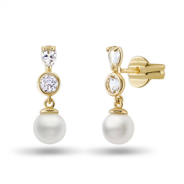 18K Gold Topaz and Pearl Earrings