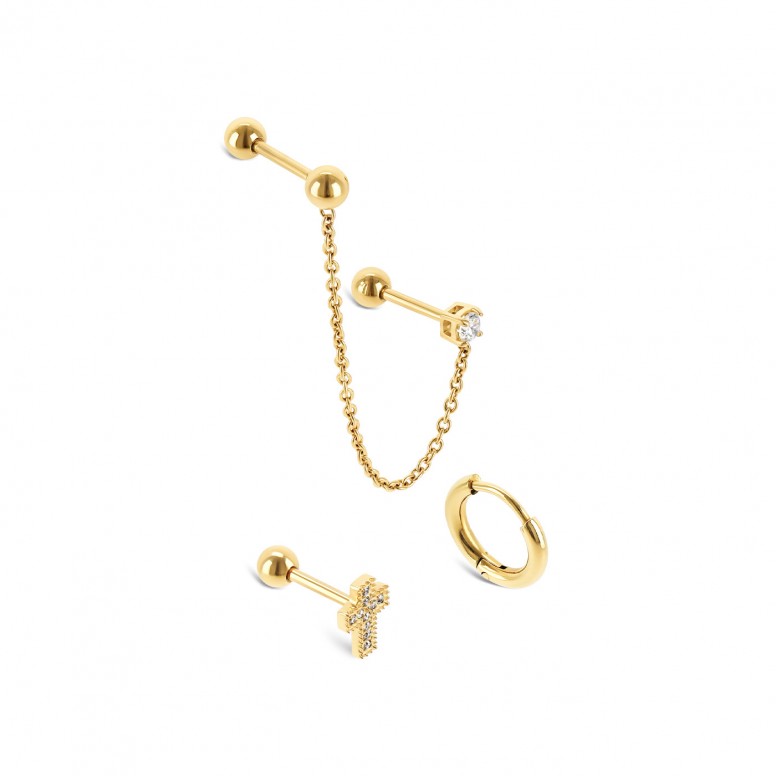 Conjunto Brincos Cross Gold