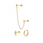 Cross Gold Earrings Set