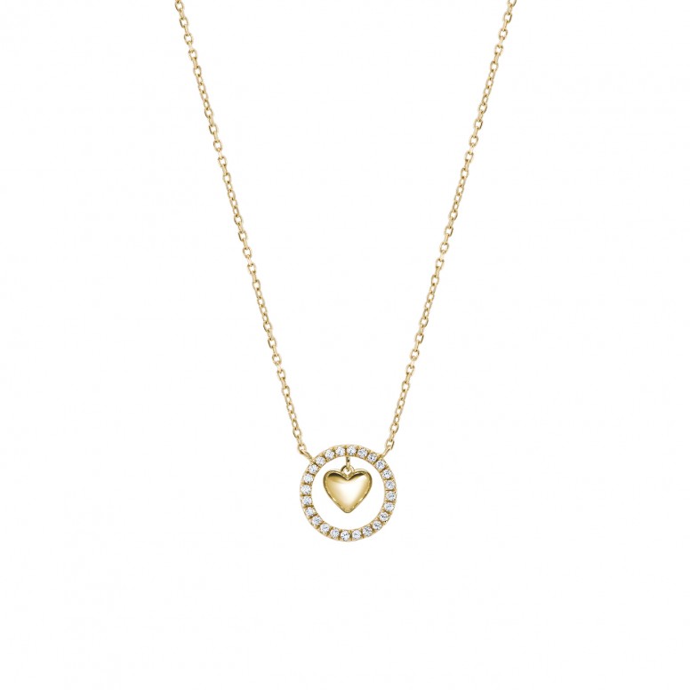 14K Gold Circle & Heart Necklace