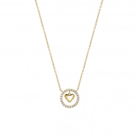 14K Gold Circle & Heart Necklace