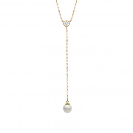 14K Gold Pearl & Solitaire Necklace