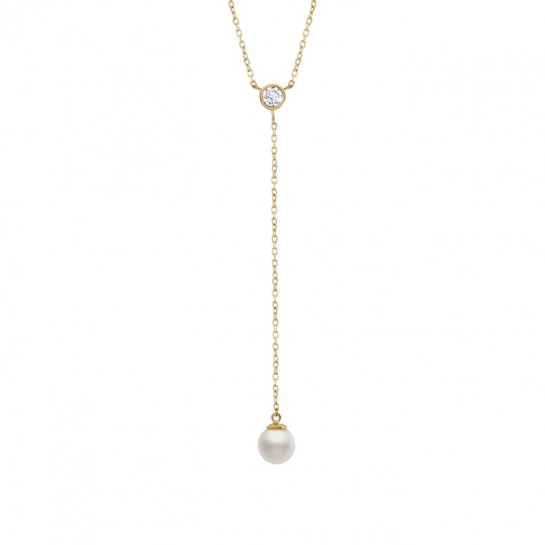 Collar Pearl & Solitaire Oro 14K