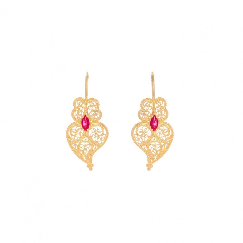 Red Viana Heart Earrings Gold-Plated Silver