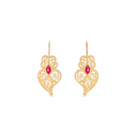 Red Viana Heart Earrings Gold-Plated Silver