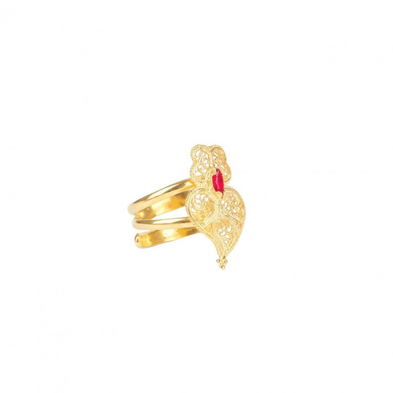 Anillo Corazn de Viana Rojo Plata Dorada