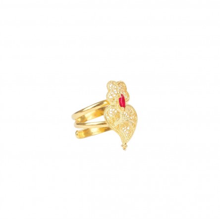 Anillo Corazn de Viana Rojo Plata Dorada