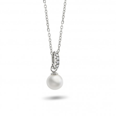 18K Gold Necklace Pearl and Diamonds 0.03ct