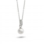 18K Gold Necklace Pearl and Diamonds 0.03ct