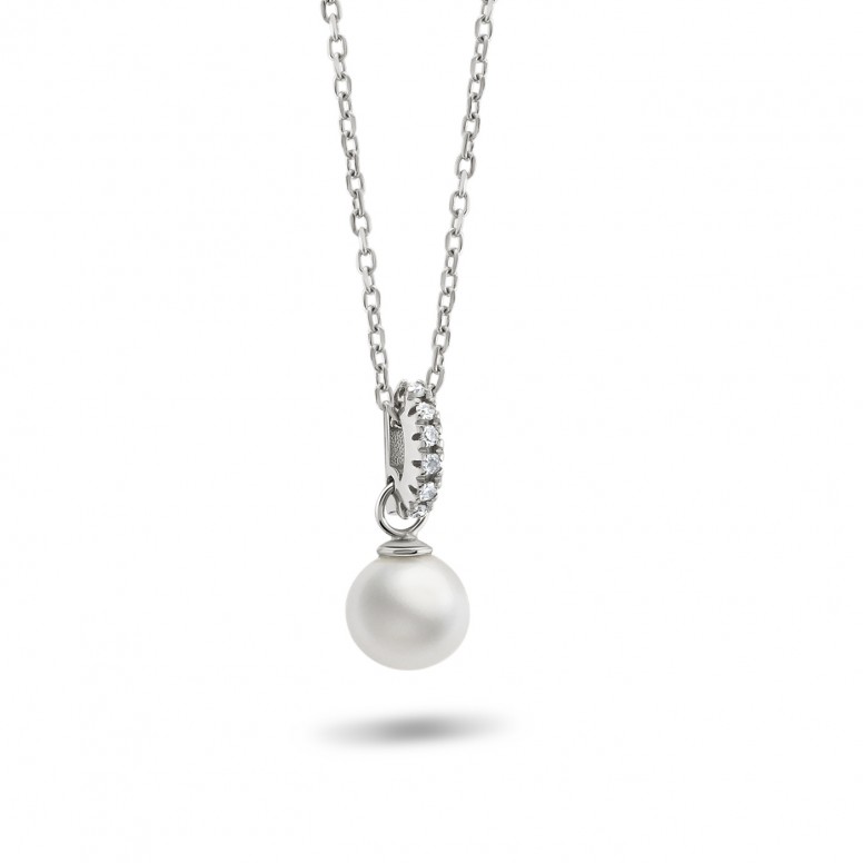 18K Gold Necklace Pearl and Diamonds 0.03ct