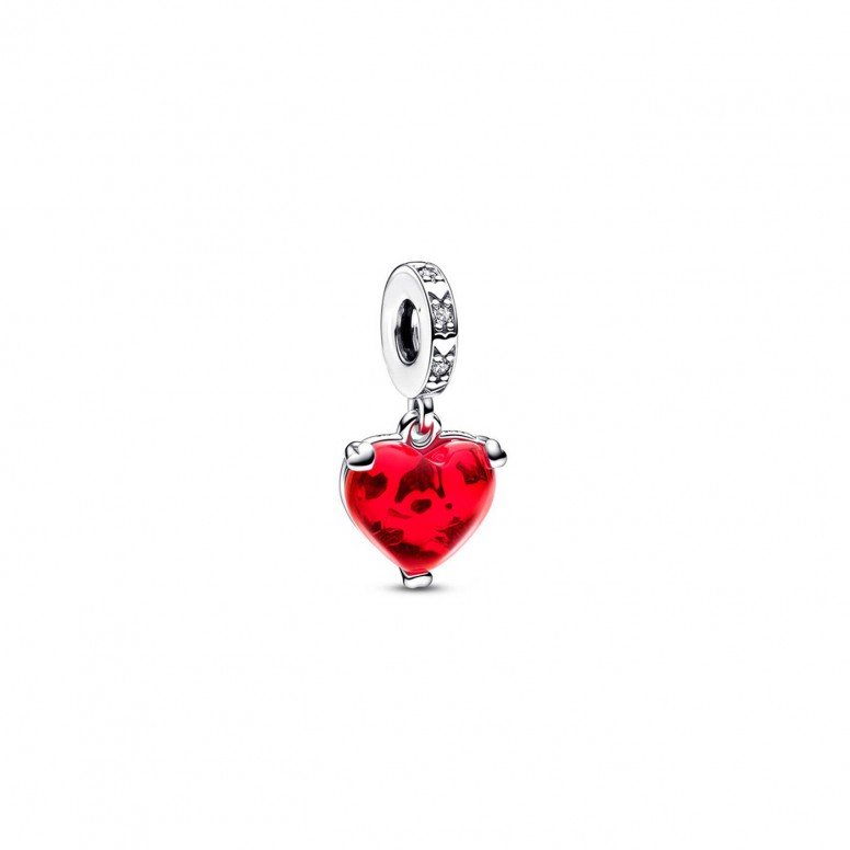 Pendente Prata Red Glass Heart