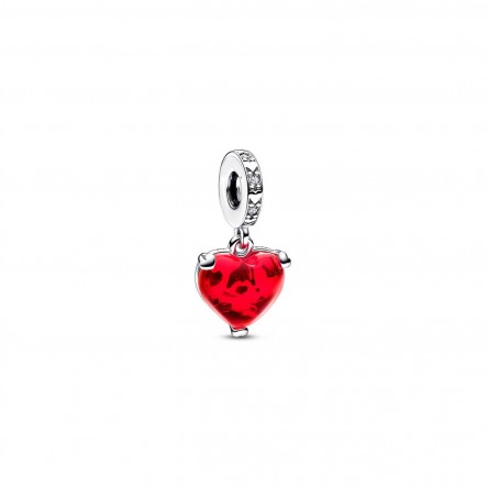 Red Glass Heart Silver Pendant