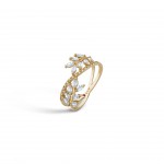 Anillo Oro 18K Hojas Dobles Topacios