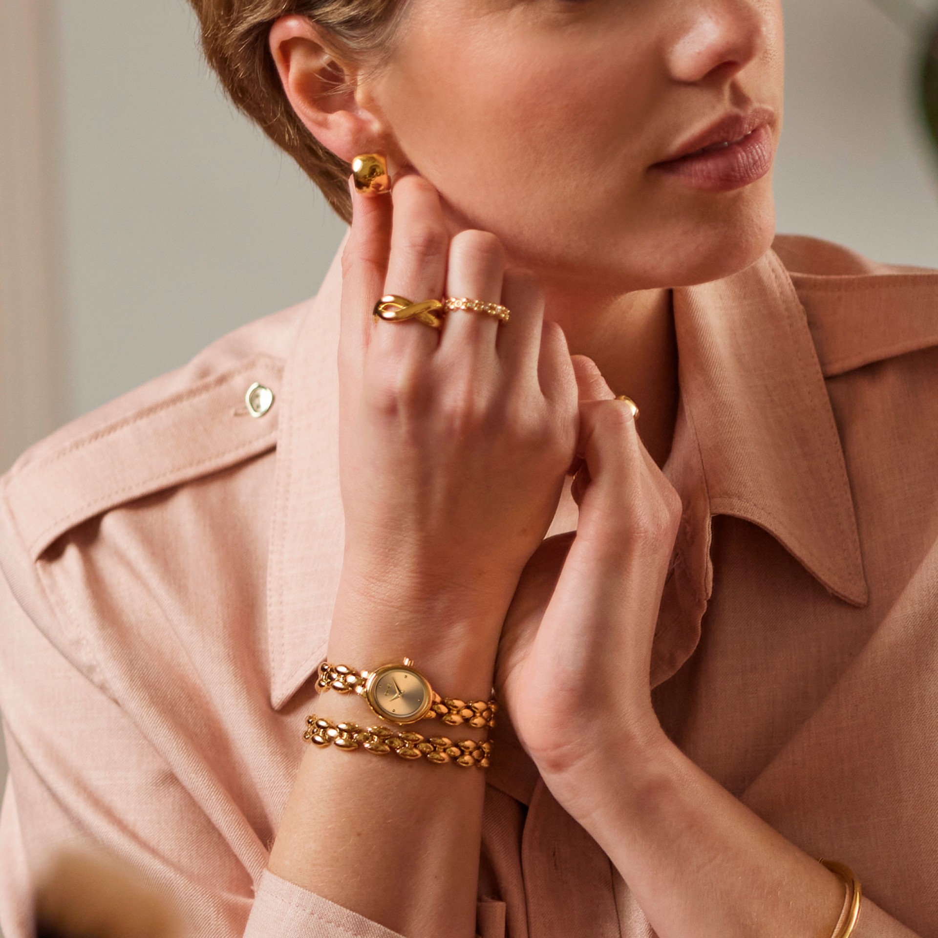 ONE Paris Gold Watch & Bracelet Set w/ Color-Change Rings ONE Paris Golden Watch Box - OL2025CG51T - BlueBird main image 2