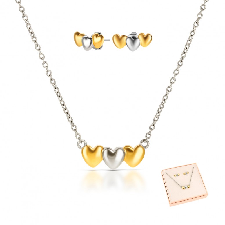 Conjunto Colar & Brincos Crazy Heart Bicolor