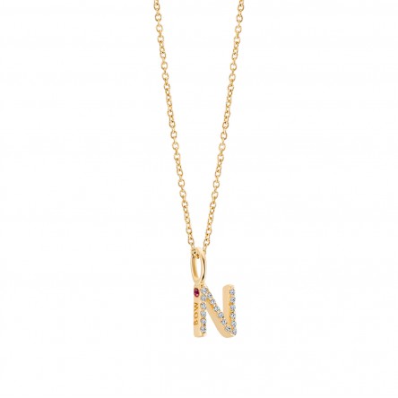 Pendent Identity Letter N 18K Gold Topaz