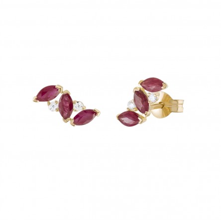 Brincos Olive Ouro 18K Rubis e Diamantes