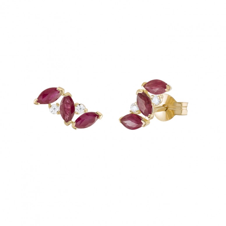 Brincos Olive Ouro 18K Rubis e Diamantes