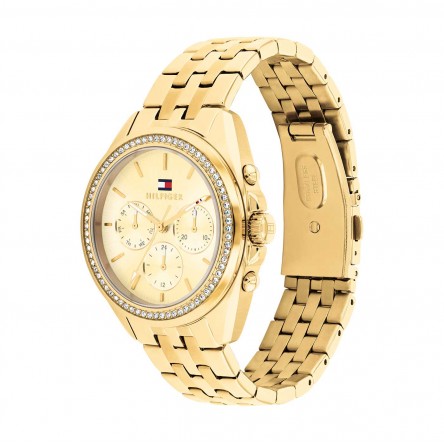 Reloj Acero Dorado y Cristales