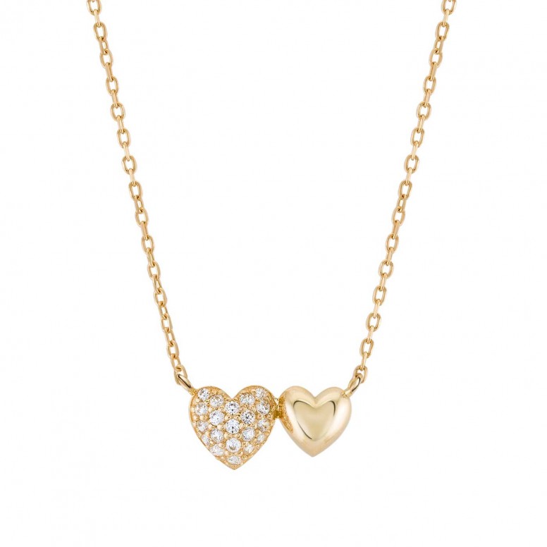 Double Heart Bicolor 14K Gold Necklace