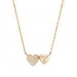 Double Heart Bicolor 14K Gold Necklace