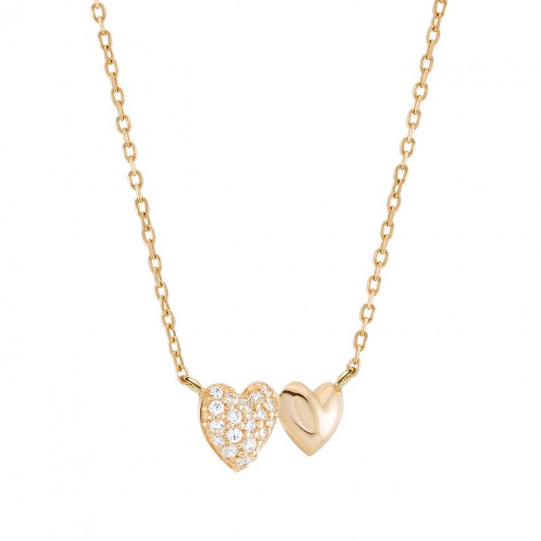 Double Heart Bicolor 14K Gold Necklace