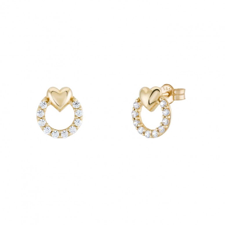 Round With Heart 14K Gold Earrings
