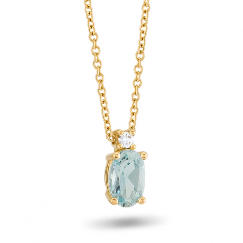 Collar Louise Oro 18K Agua Marina y Diamantes