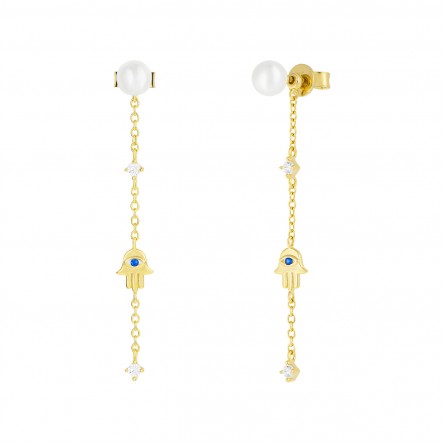 Pendientes Pearls & Happiness Hand