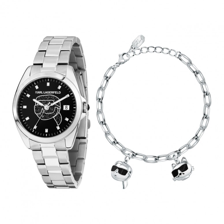 Box Rel�gio e Pulseira Round Essentials Prateado