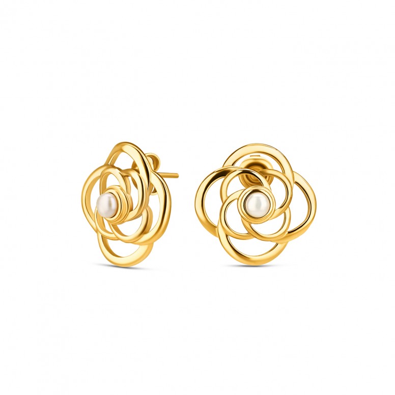Rose Blossom Pearl Gold Earrings