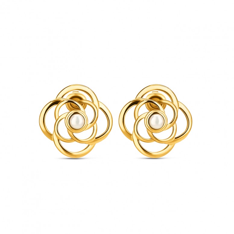 Rose Blossom Pearl Gold Earrings