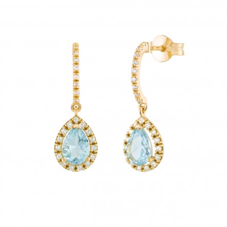 Brincos Theresa Ouro 18K �gua Marinha e Diamantes