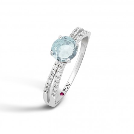 Anillo Michelle Oro 18K Diamantes y Agua Marina