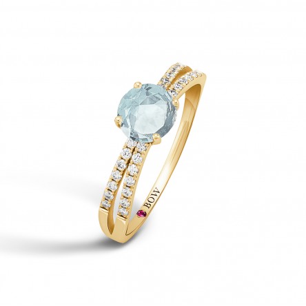 Anel Michelle Ouro 18K Diamantes e �gua Marinha