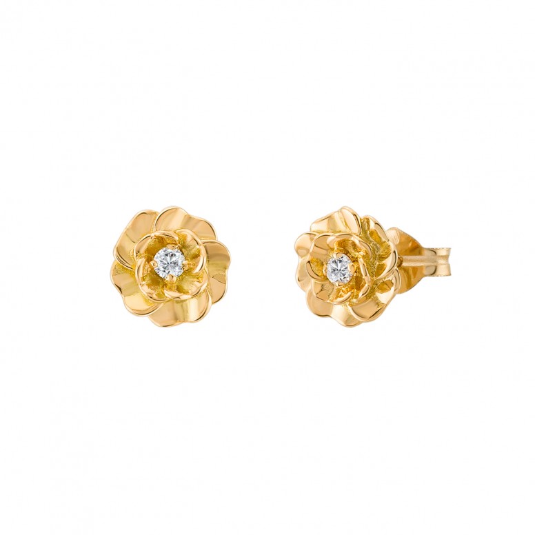 Earrings Camellia 18K Gold Diamonds