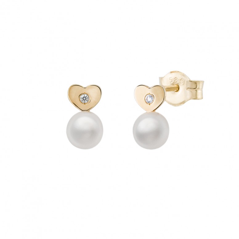 Girls Pearl & Heart 14K Gold Earrings