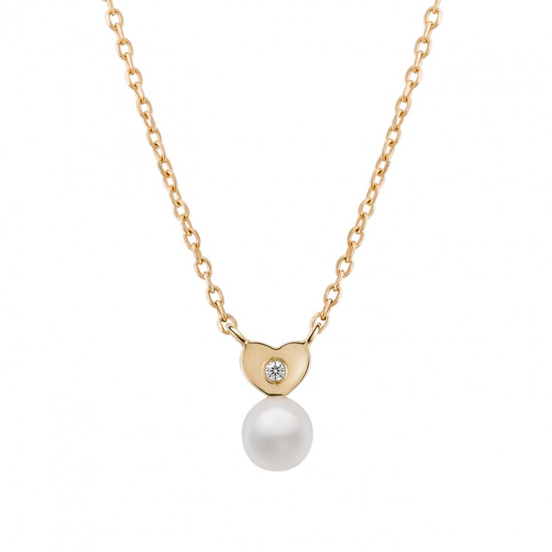 Girls Pearl & Heart 14K Gold Necklace