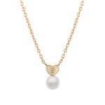Girls Pearl & Heart 14K Gold Necklace